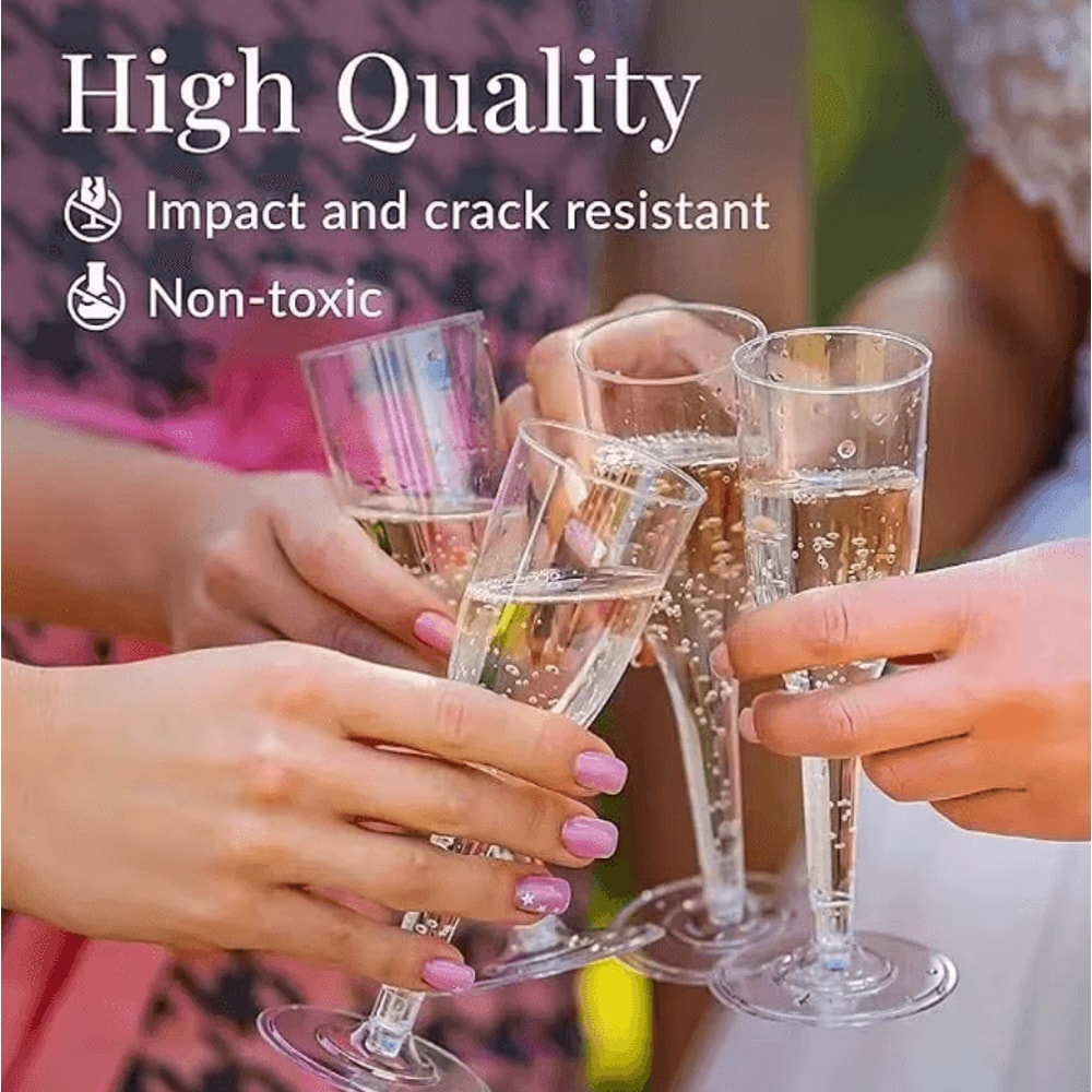 EleganceServe Disposable Champagne Glasses GoldRim Plastic Cocktail Martini Glass Set 0