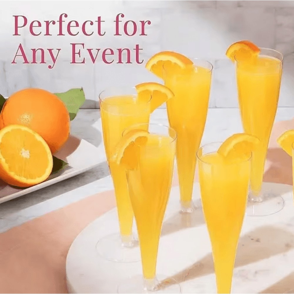 EleganceServe Disposable Champagne Glasses GoldRim Plastic Cocktail Martini Glass Set 2