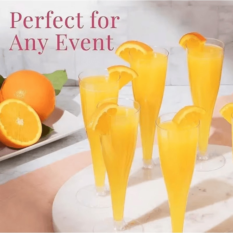 EleganceServe Disposable Champagne Glasses GoldRim Plastic Cocktail Martini Glass Set 2