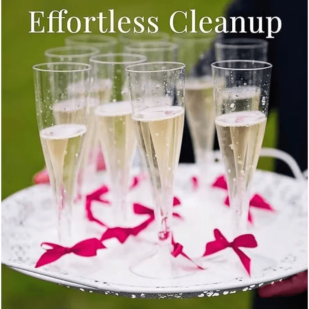 EleganceServe Disposable Champagne Glasses GoldRim Plastic Cocktail Martini Glass Set 3