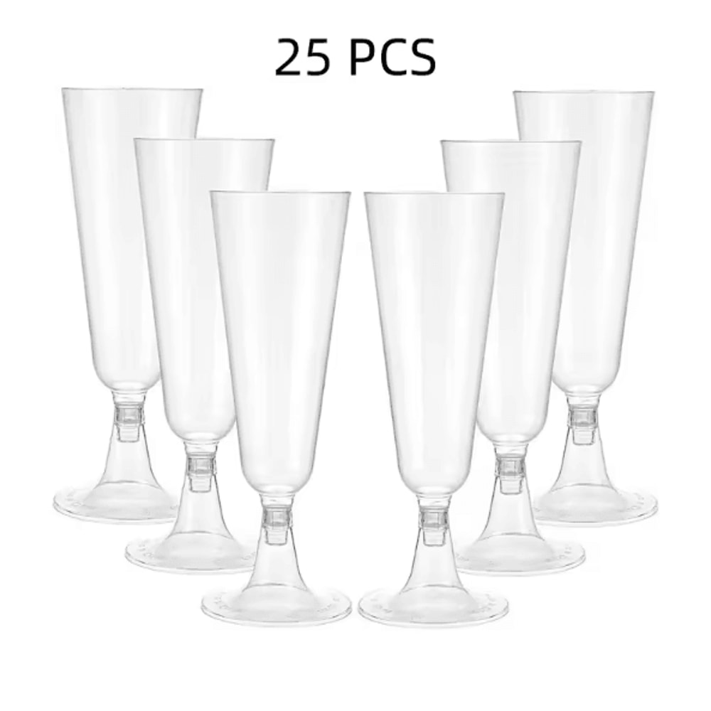EleganceServe Disposable Champagne Glasses GoldRim Plastic Cocktail Martini Glass Set 6