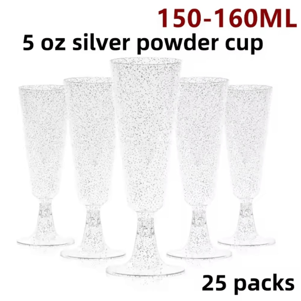 EleganceServe Disposable Champagne Glasses GoldRim Plastic Cocktail Martini Glass Set 7
