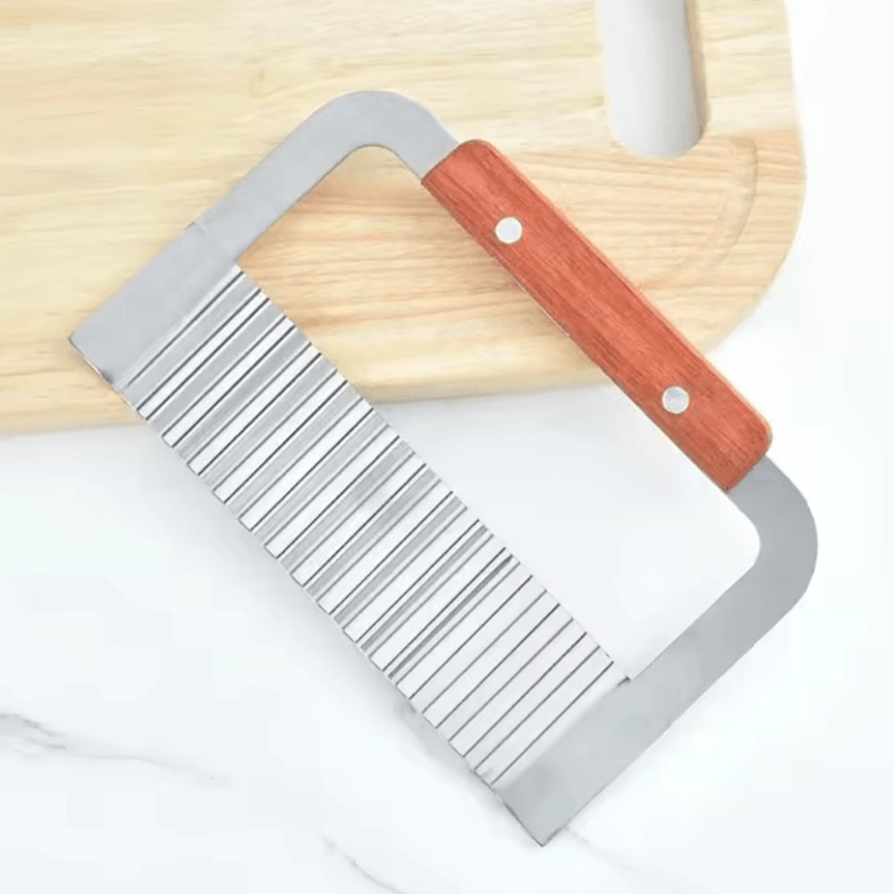 ChefWave Stainless Steel Crinkle Cutter Knife Wooden Handle Wavy Potato Cutter 1