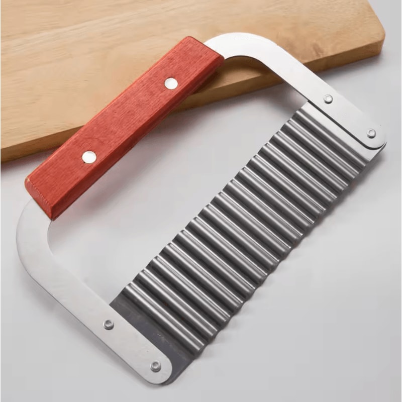 ChefWave Stainless Steel Crinkle Cutter Knife Wooden Handle Wavy Potato Cutter 2