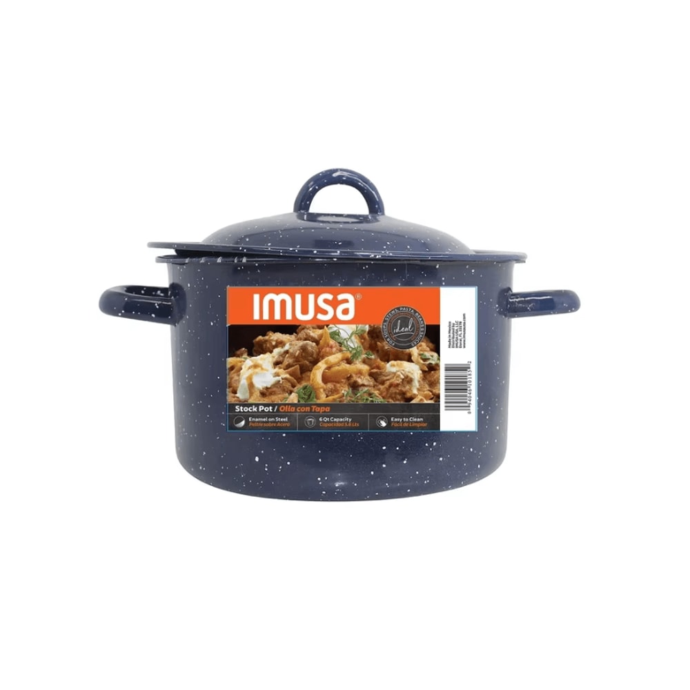 Classic Blue Enamel Stock Pot 6 Quart Durable Enamel Soup Pot With Double Handles And Even Heat Coo 0