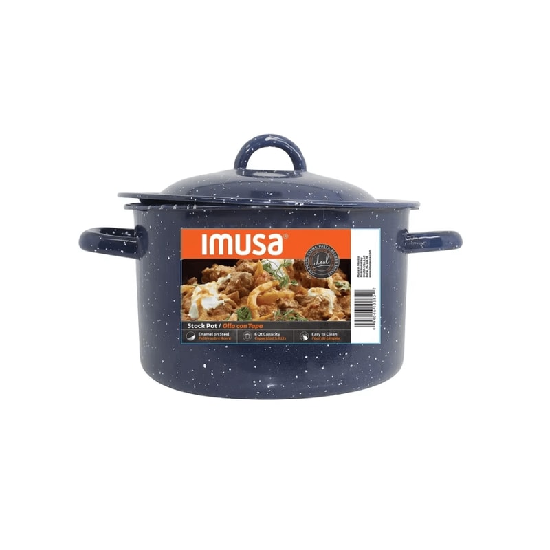 Classic Blue Enamel Stock Pot 6 Quart Durable Enamel Soup Pot With Double Handles And Even Heat Coo 0