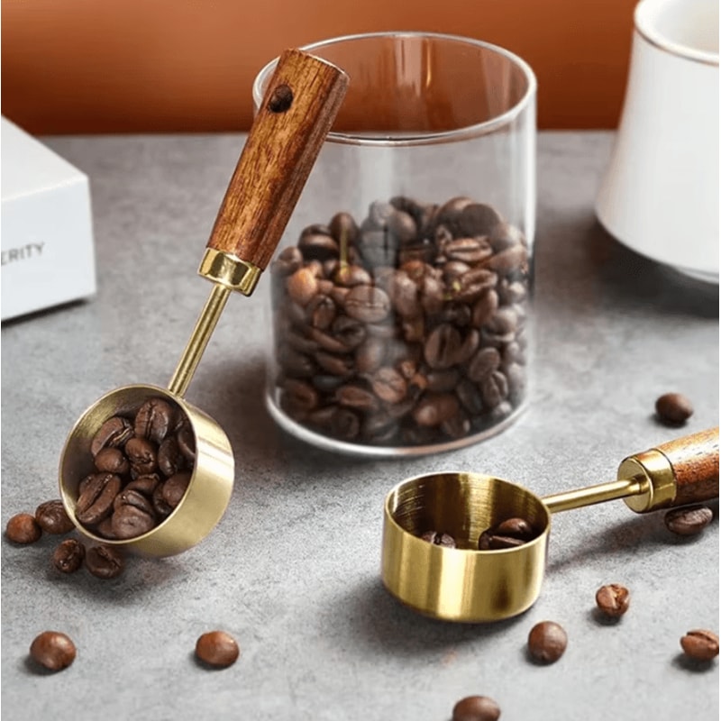 Premium Stainless Steel Coffee Scoop 15ml Coffee Measuring Spoon With Natural Wood Handle 2