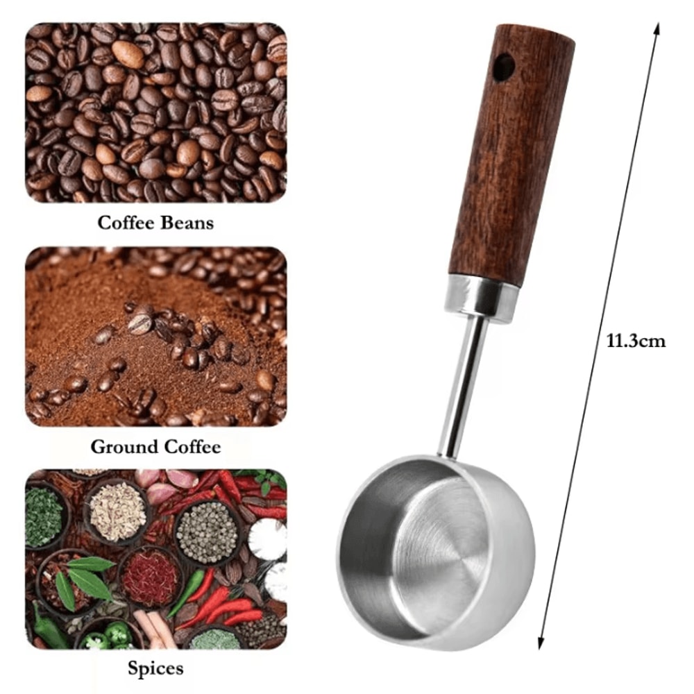 Premium Stainless Steel Coffee Scoop 15ml Coffee Measuring Spoon With Natural Wood Handle 5