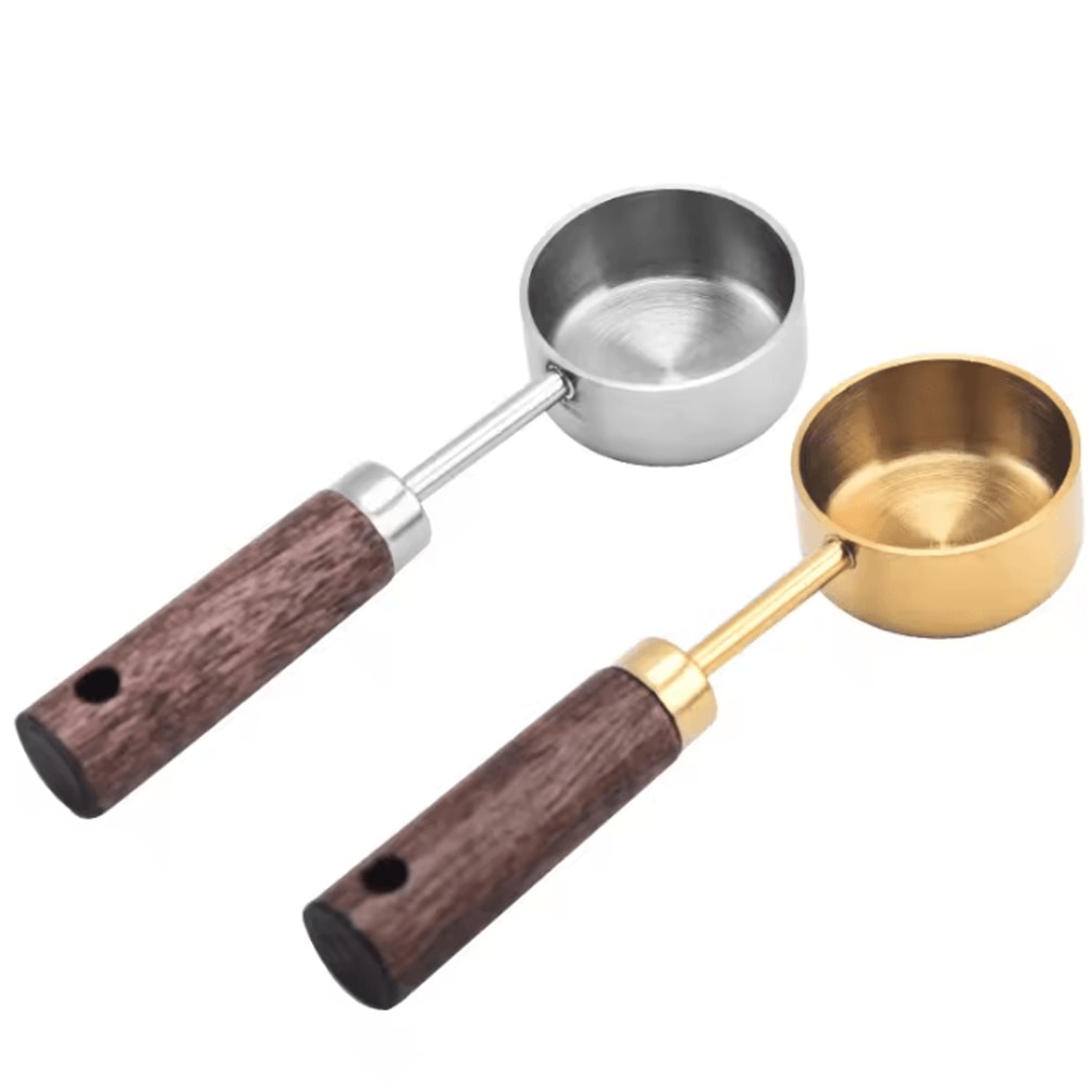 Premium Stainless Steel Coffee Scoop 15ml Coffee Measuring Spoon With Natural Wood Handle 8