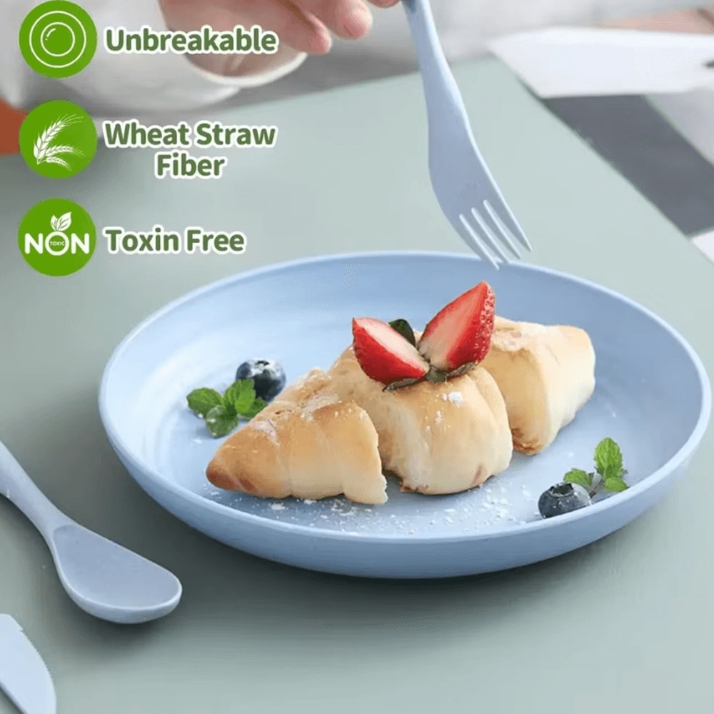 Nordic Wheat Straw Plates Set 5 Piece Wheat Straw Dinner Plates Large Fruit Vegetable Serving Plate 0