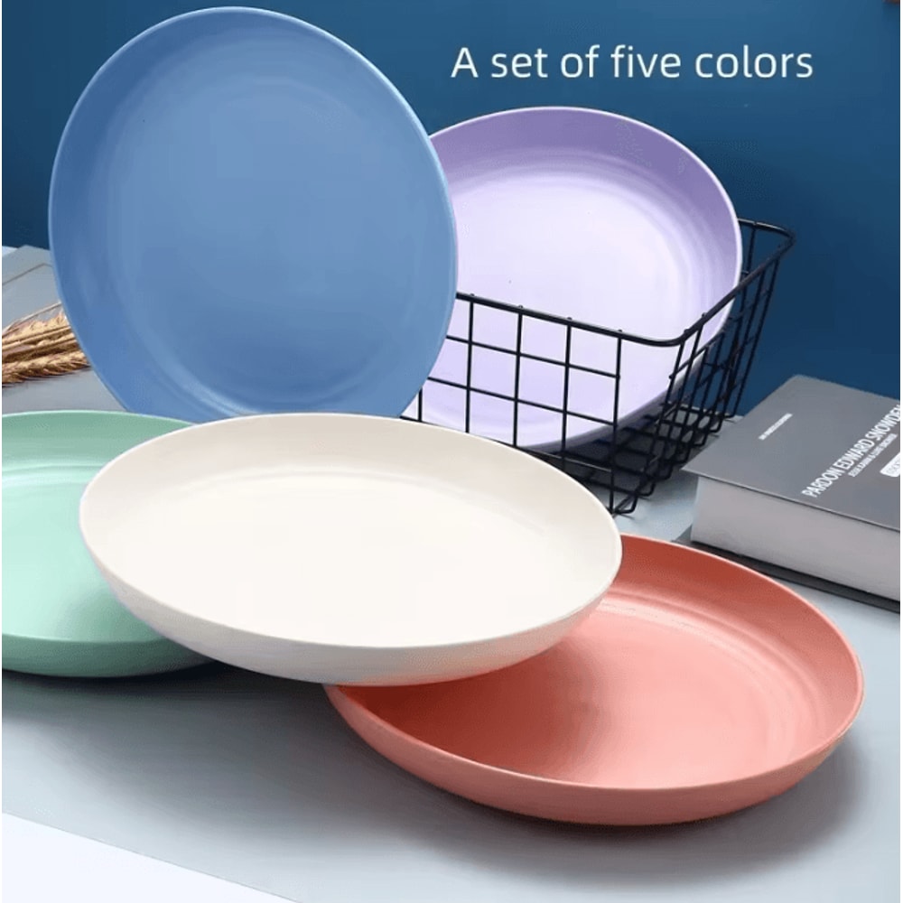 Nordic Wheat Straw Plates Set 5 Piece Wheat Straw Dinner Plates Large Fruit Vegetable Serving Plate 3