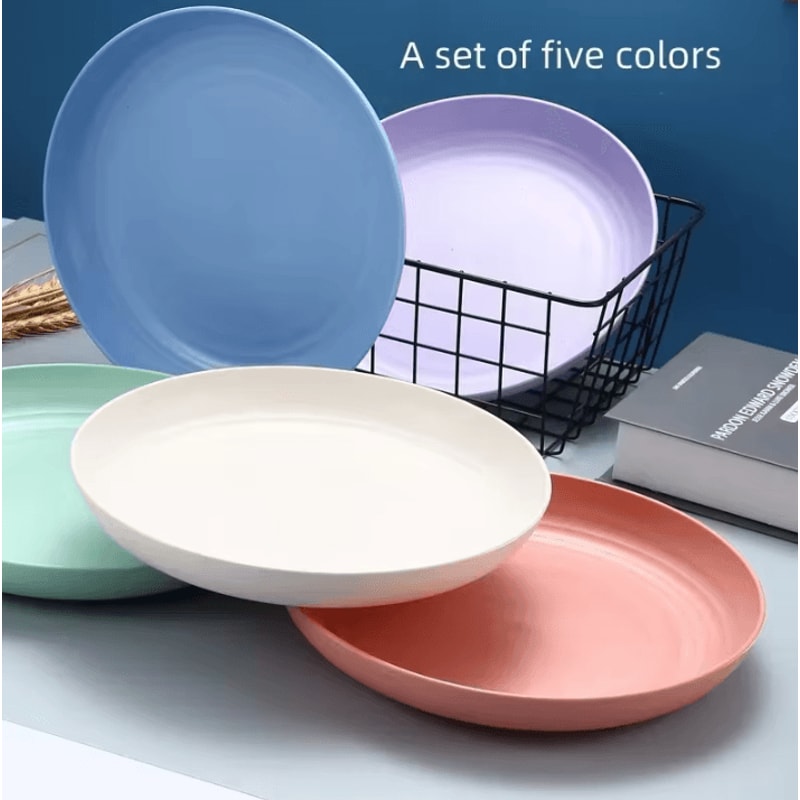 Nordic Wheat Straw Plates Set 5 Piece Wheat Straw Dinner Plates Large Fruit Vegetable Serving Plate 3