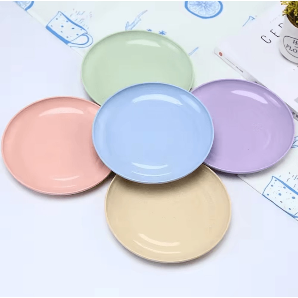 Nordic Wheat Straw Plates Set 5 Piece Wheat Straw Dinner Plates Large Fruit Vegetable Serving Plate 6