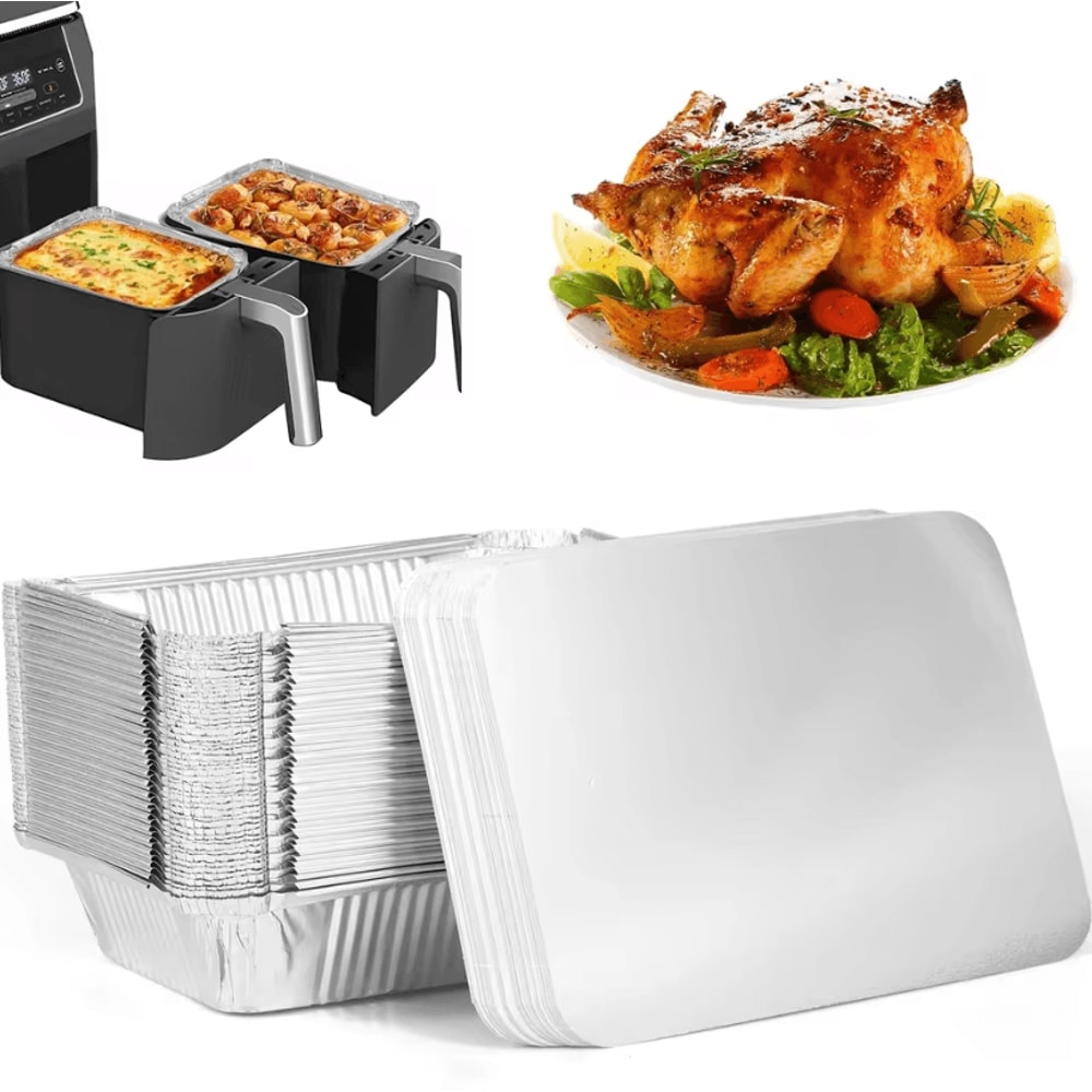 Disposable Aluminum Foil Trays With Lids Non Stick Foil Baking Pans For Air Fryer Oven And BBQ Cook 4