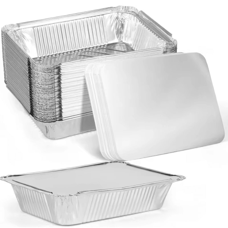 Disposable Aluminum Foil Trays With Lids Non Stick Foil Baking Pans For Air Fryer Oven And BBQ Cook 6