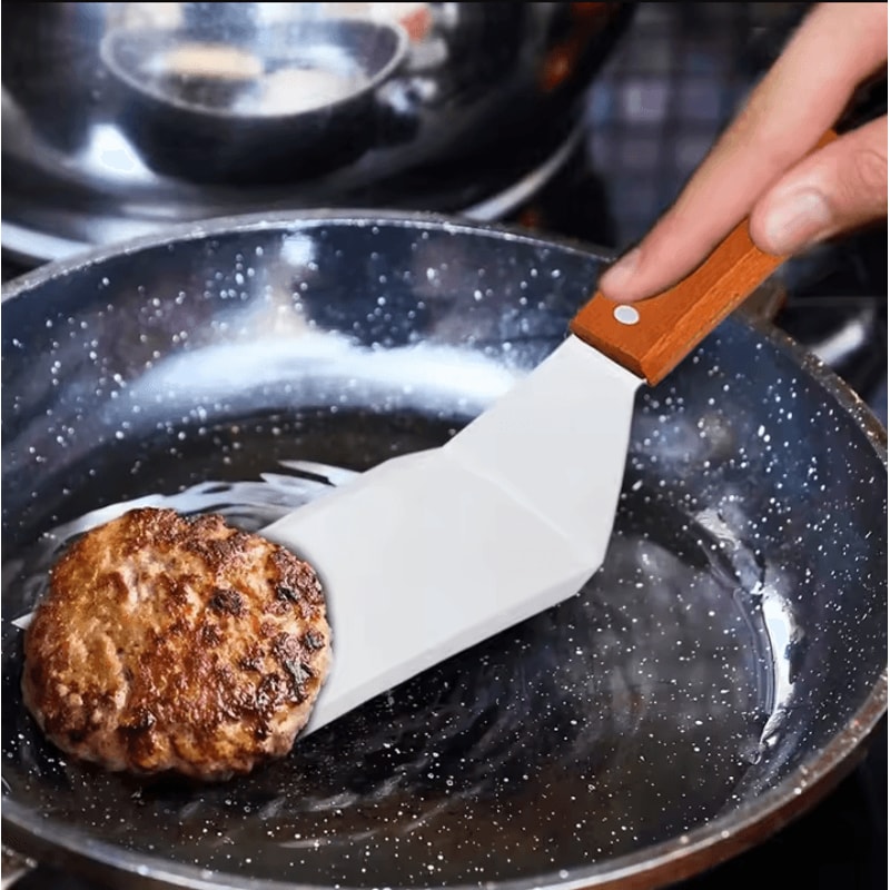 ProFlip Stainless Steel BBQ Spatula Wood Handle Steak Turner Spatula Square Head Grill And Kitchen 3