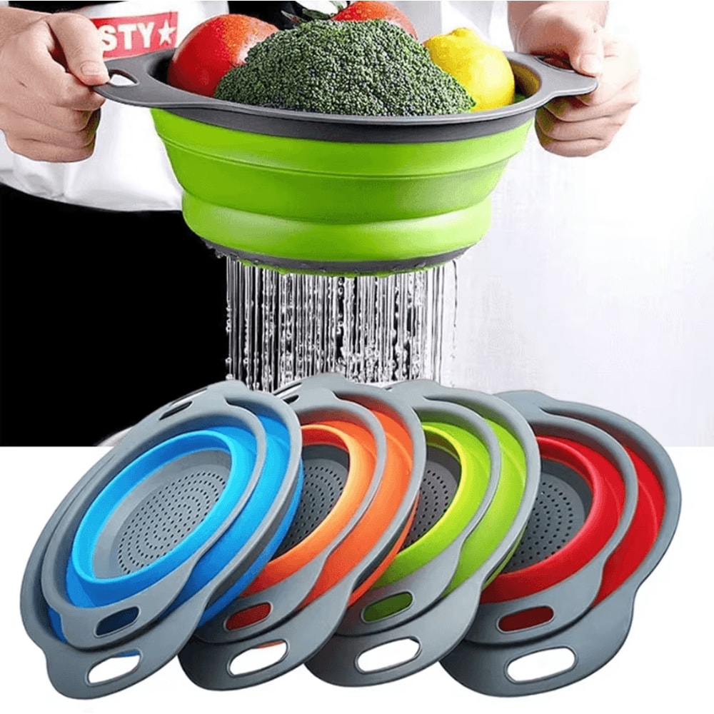 FlexDrain Collapsible Drain Basket Foldable Vegetable Washing Basket Space Saving Kitchen Colander 1