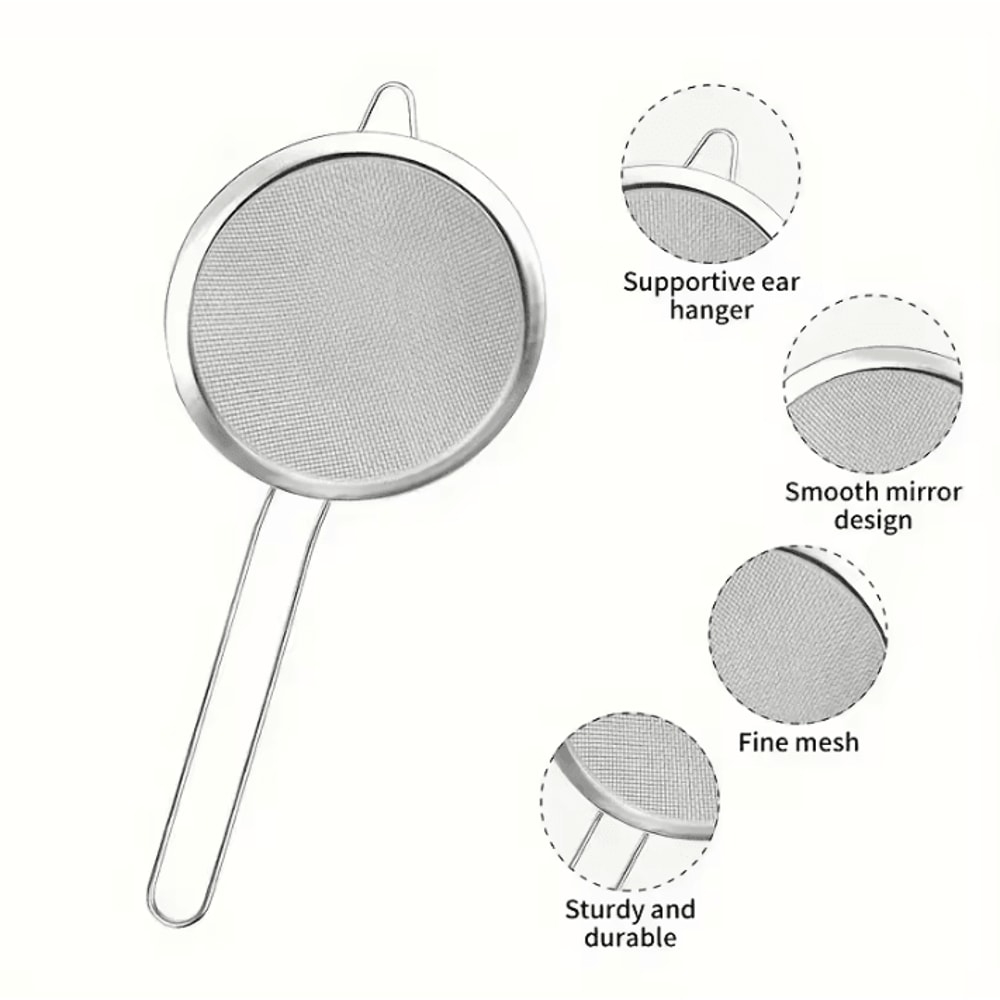 BakePro Stainless Steel Fine Mesh Strainer Set 3 Piece Flour Sifter Strainer With Handle For Baking 2