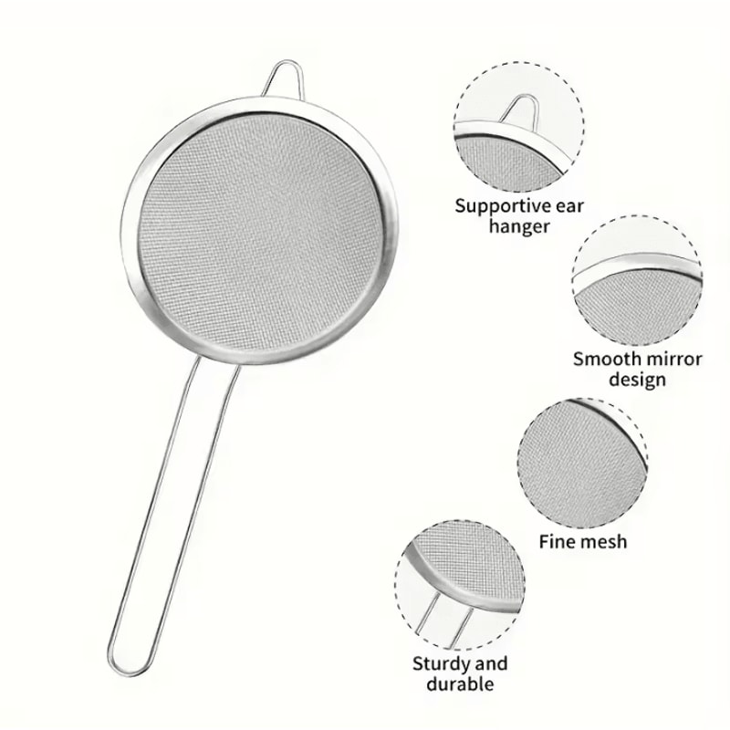 BakePro Stainless Steel Fine Mesh Strainer Set 3 Piece Flour Sifter Strainer With Handle For Baking 2