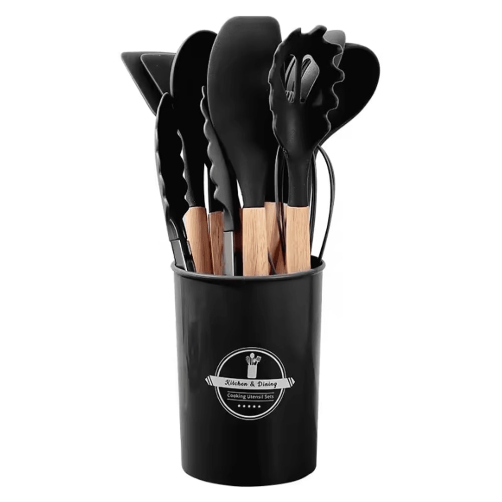 ProChef Silicone Kitchen Utensils Set 12 Piece Nonstick Cooking Utensils Set With Wooden Handle 9