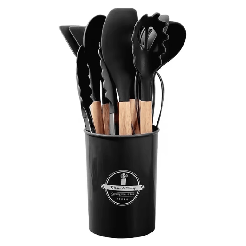ProChef Silicone Kitchen Utensils Set 12 Piece Nonstick Cooking Utensils Set With Wooden Handle 9