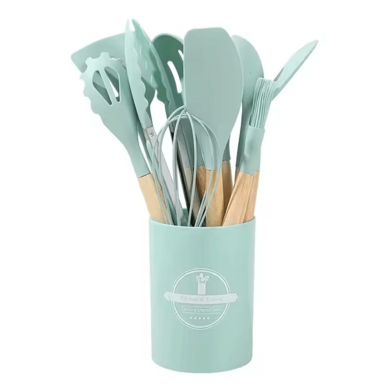 ProChef Silicone Kitchen Utensils Set 12 Piece Nonstick Cooking Utensils Set With Wooden Handle 5