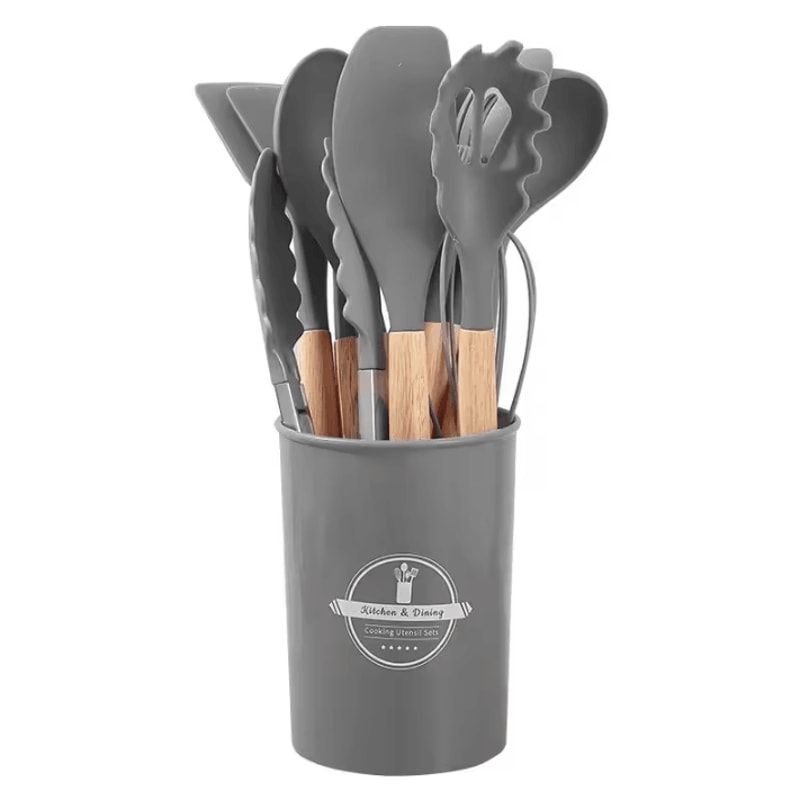 ProChef Silicone Kitchen Utensils Set 12 Piece Nonstick Cooking Utensils Set With Wooden Handle 6