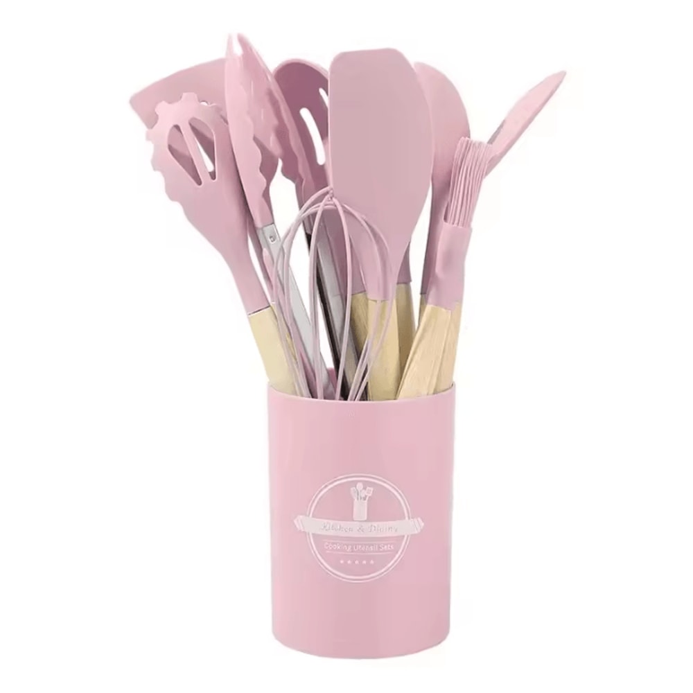 ProChef Silicone Kitchen Utensils Set 12 Piece Nonstick Cooking Utensils Set With Wooden Handle 8