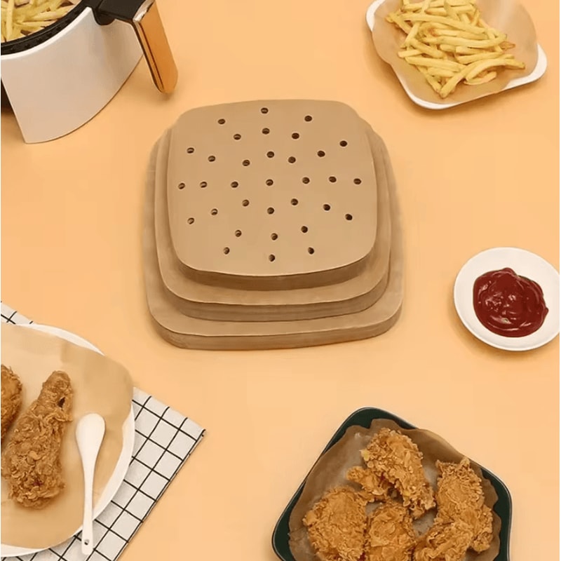 CrispFlow Perforated Air Fryer Parchment Paper Liners 85 Inch Non Stick Air Fryer Paper Liners For 2