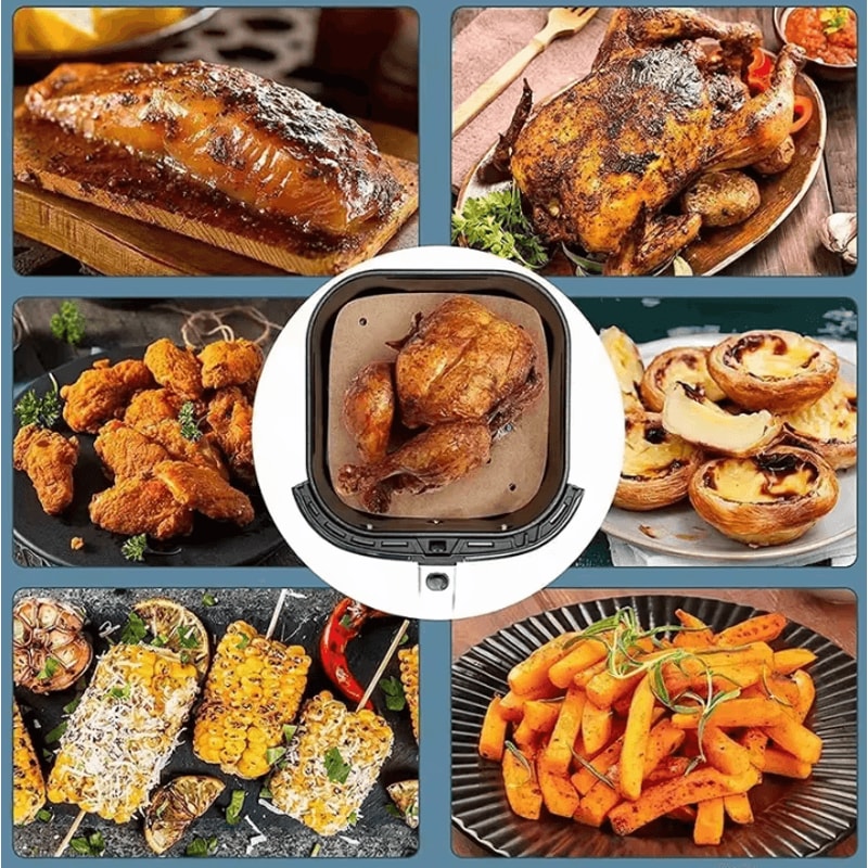 CrispFlow Perforated Air Fryer Parchment Paper Liners 85 Inch Non Stick Air Fryer Paper Liners For 4