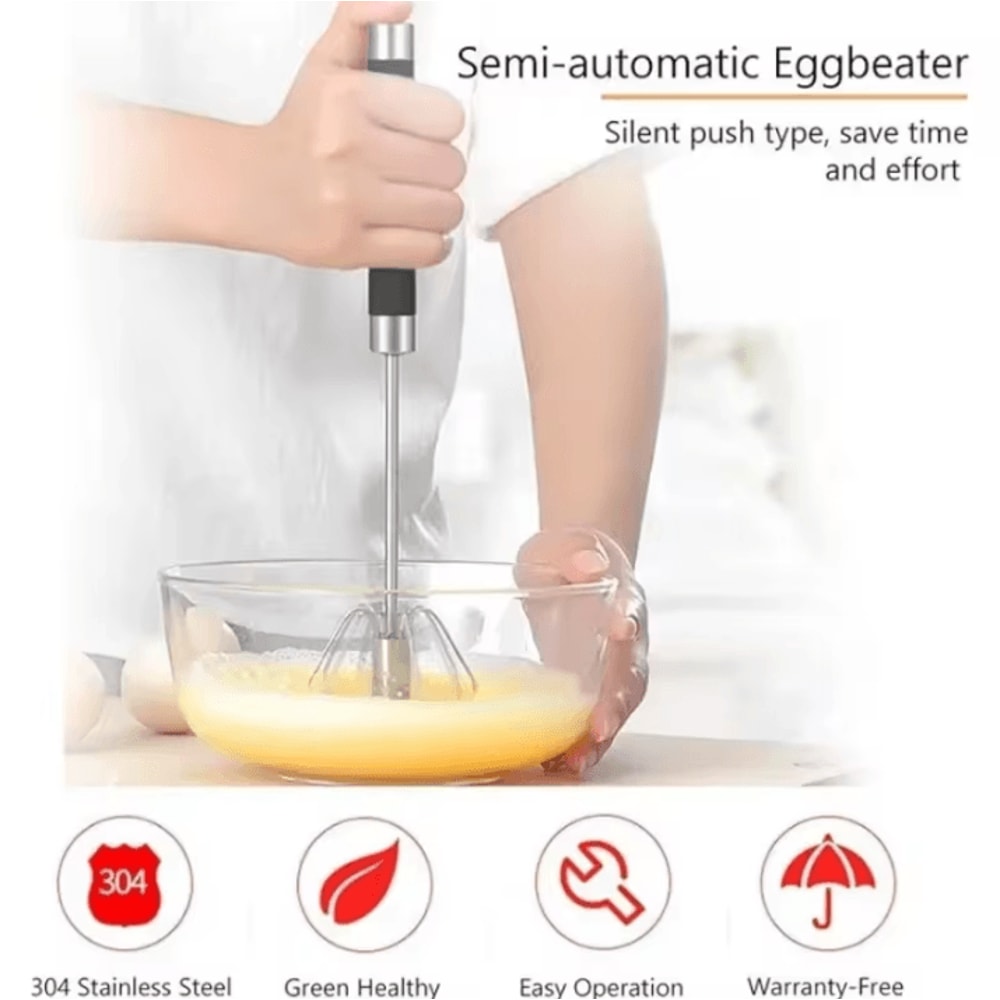 SwiftMix Semi Automatic Egg Beater Stainless Steel Manual Egg Whisk Rotating Hand Push Kitchen Mixe 0