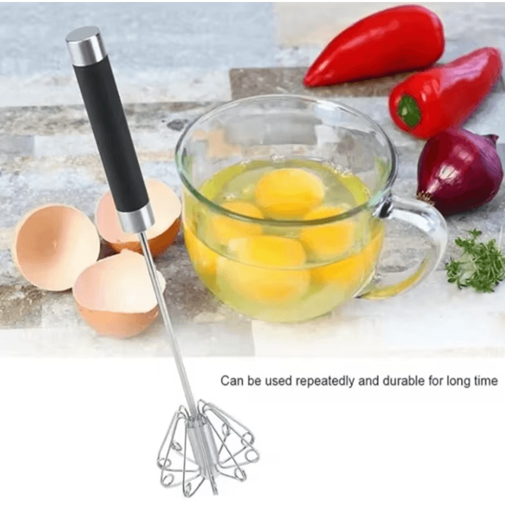 SwiftMix Semi Automatic Egg Beater Stainless Steel Manual Egg Whisk Rotating Hand Push Kitchen Mixe 1