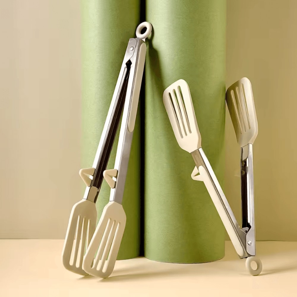 9Inch Silicone Kitchen Tongs HeatResistant Stainless Steel Cooking Tongs For BBQ Salad NonStick C 4