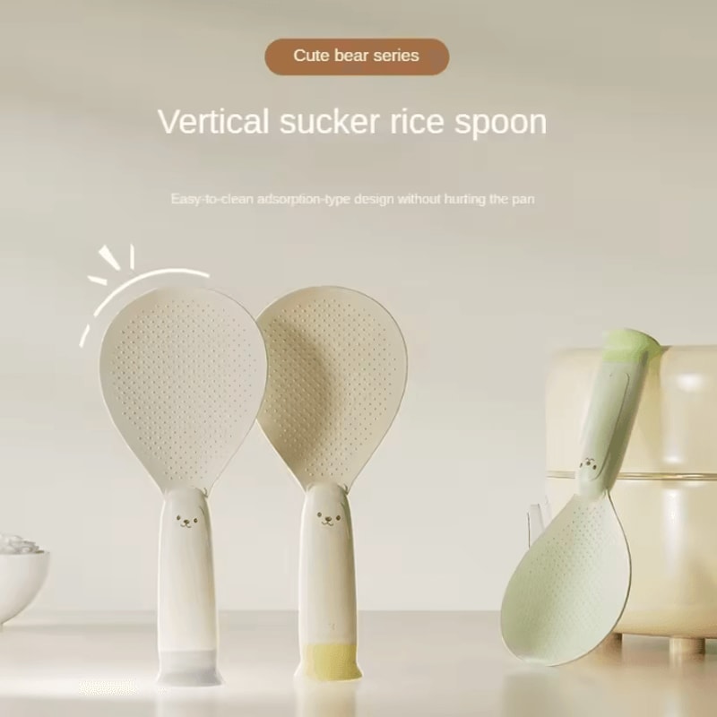 HeatResistant Standing Rice Spoon NonStick Rice Paddle With Suction Cup Base 0