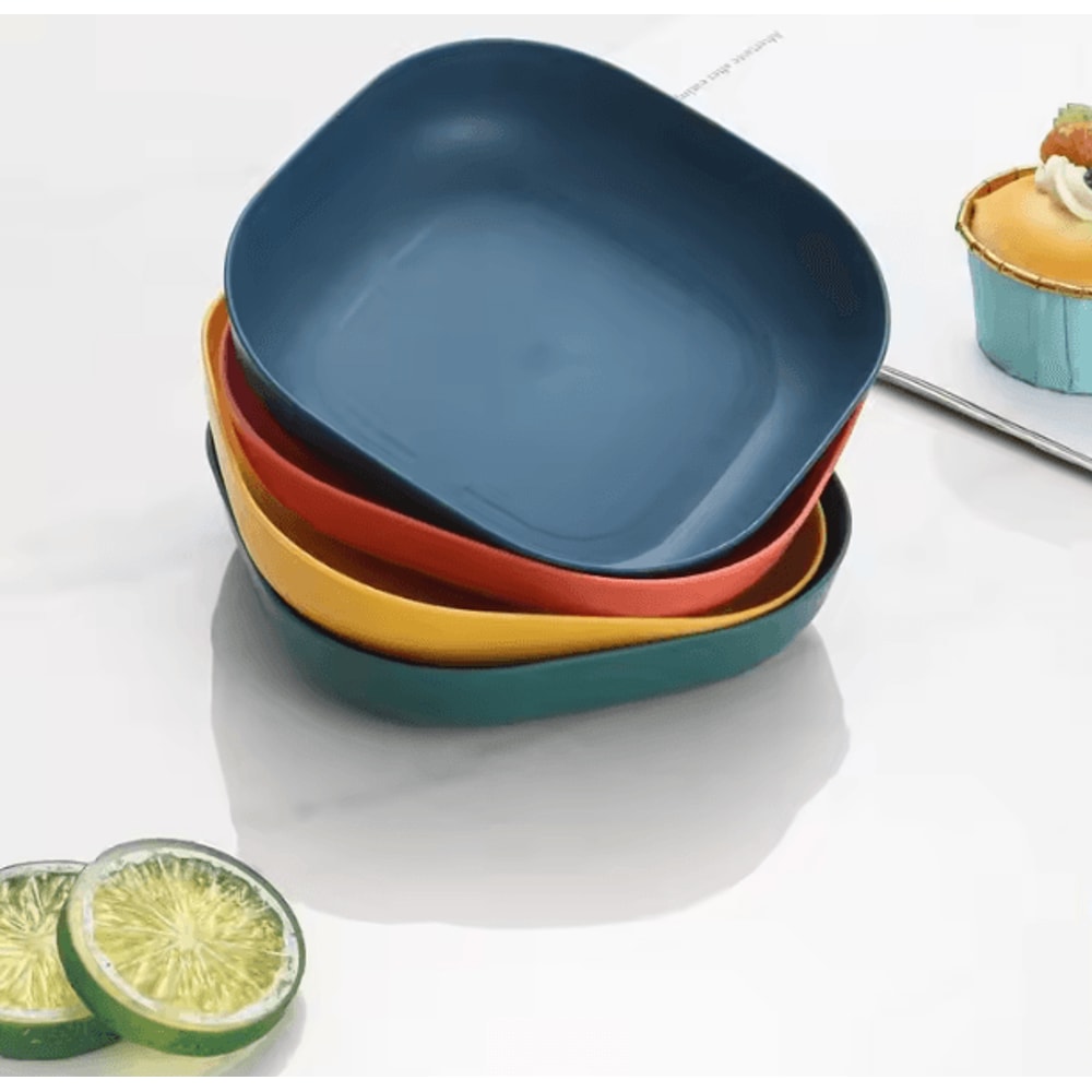 4Piece Reusable Plastic Dessert Plates Durable Square Picnic Plates Microwave Dishwasher Safe 0