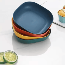 4-piece reusable plastic dessert plates – durable square picnic plates microwave & dishwasher safe