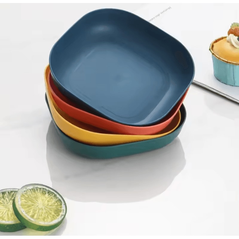 4Piece Reusable Plastic Dessert Plates Durable Square Picnic Plates Microwave Dishwasher Safe 0