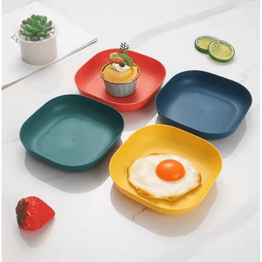 4Piece Reusable Plastic Dessert Plates Durable Square Picnic Plates Microwave Dishwasher Safe 1