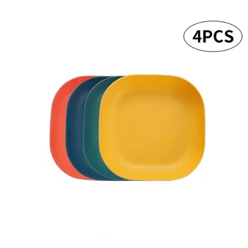4Piece Reusable Plastic Dessert Plates Durable Square Picnic Plates Microwave Dishwasher Safe 4