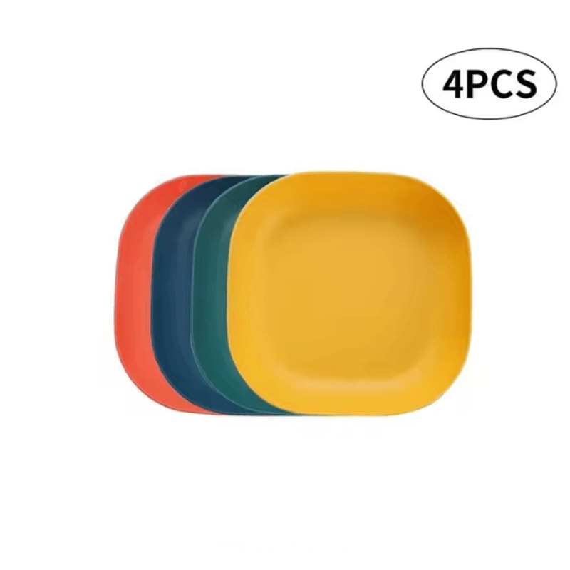 4Piece Reusable Plastic Dessert Plates Durable Square Picnic Plates Microwave Dishwasher Safe 4