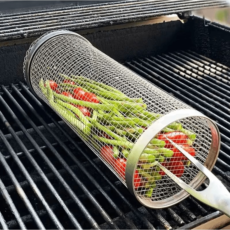 Circular Stainless Steel BBQ Rolling Basket Portable Wire Mesh Grill Basket For Camping Outdoor B 5