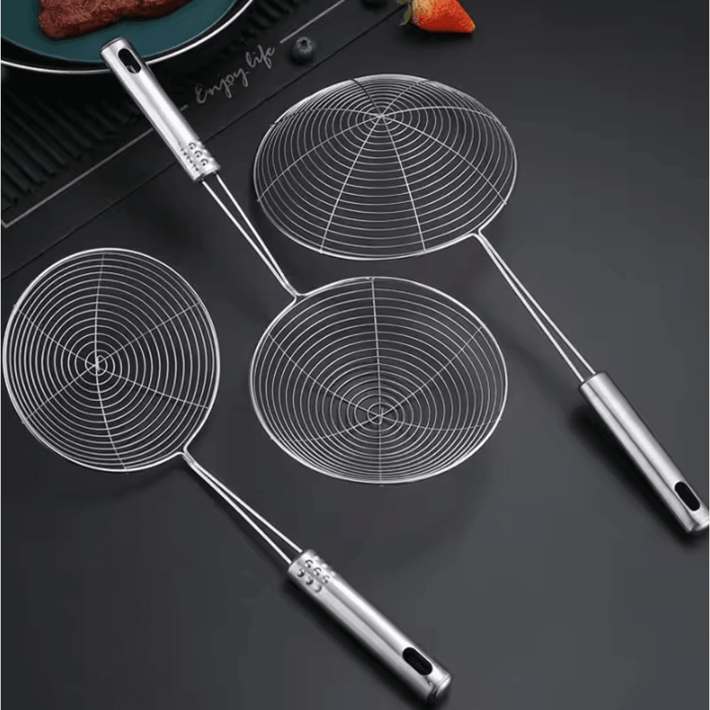 3Piece Stainless Steel Colander Set MultiSize Kitchen Mesh Strainer For Noodles Dumplings Frying 0