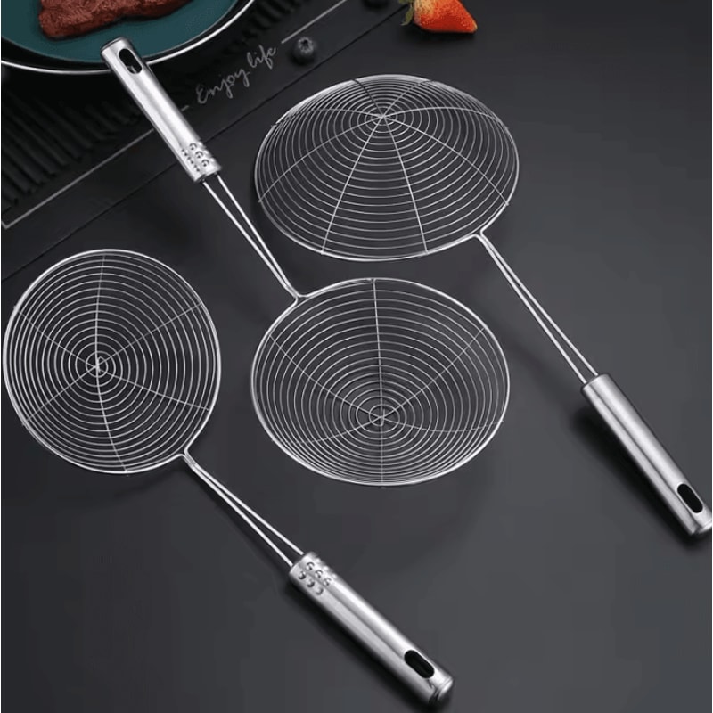3Piece Stainless Steel Colander Set MultiSize Kitchen Mesh Strainer For Noodles Dumplings Frying 0