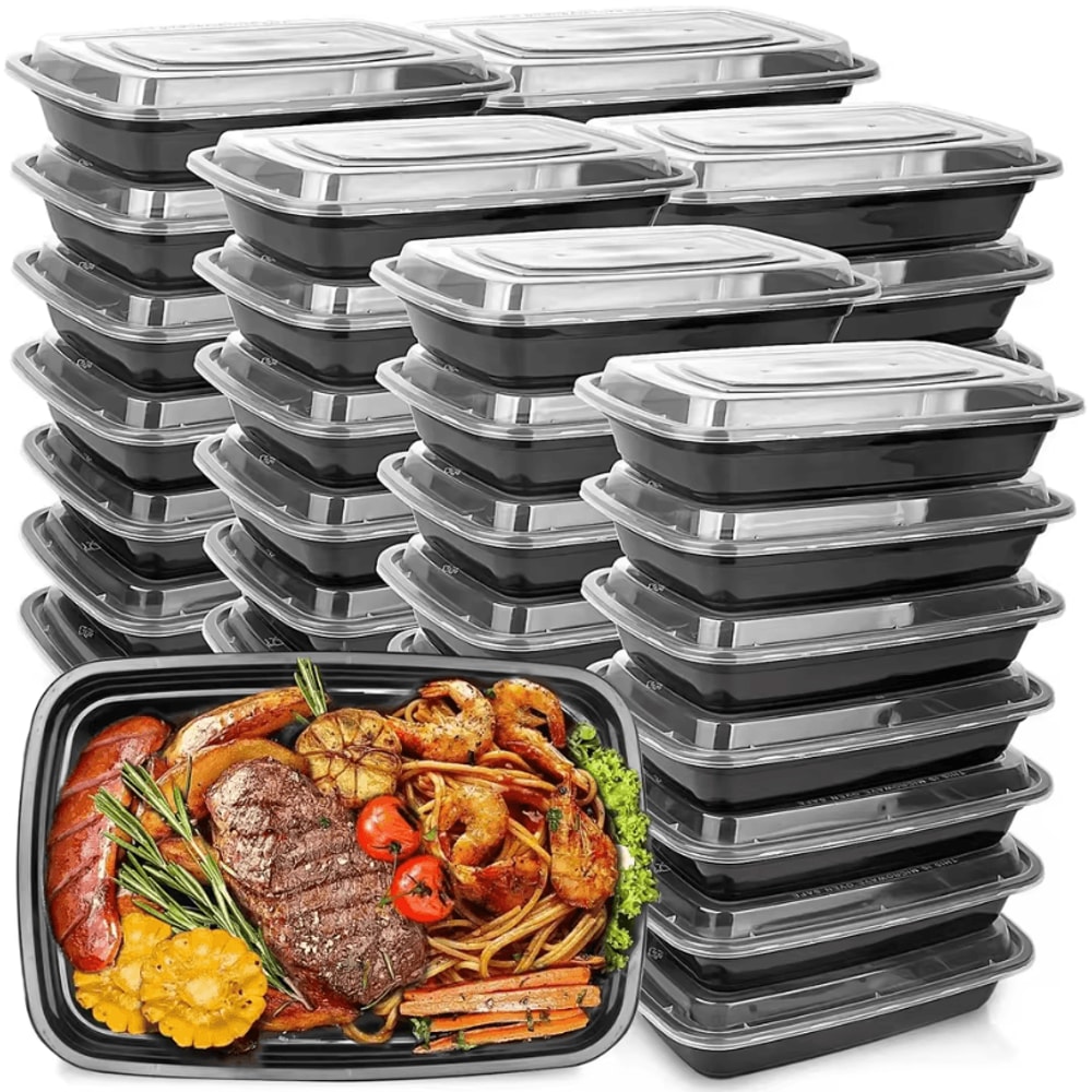 1000ml Disposable Takeaway Lunch Box MicrowaveSafe Black Plastic Food Container For Meal Prep Foo 2