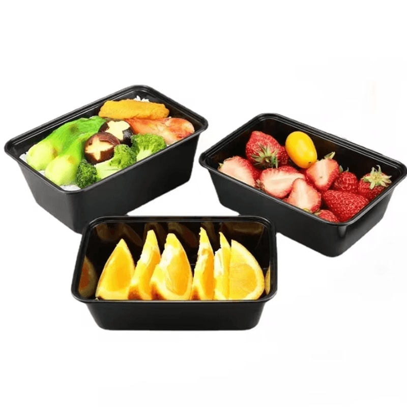 1000ml Disposable Takeaway Lunch Box MicrowaveSafe Black Plastic Food Container For Meal Prep Foo 4