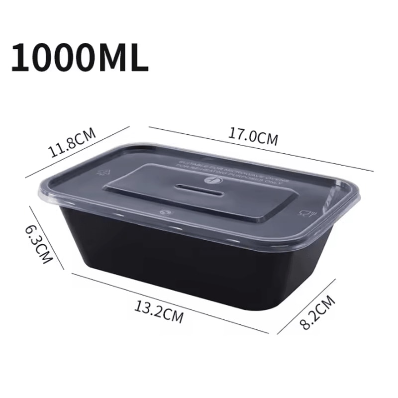 1000ml Disposable Takeaway Lunch Box MicrowaveSafe Black Plastic Food Container For Meal Prep Foo 5