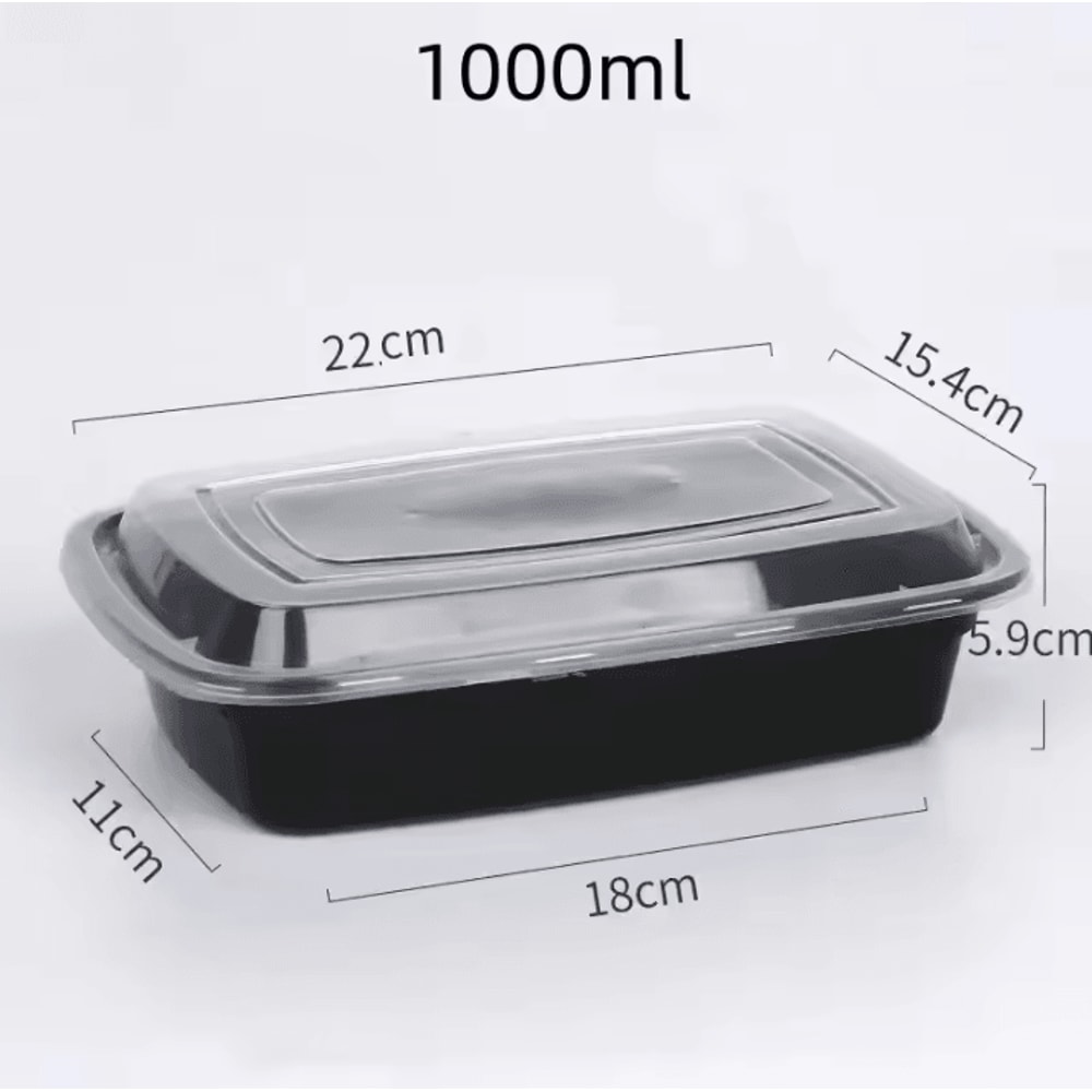 1000ml Disposable Takeaway Lunch Box MicrowaveSafe Black Plastic Food Container For Meal Prep Foo 6
