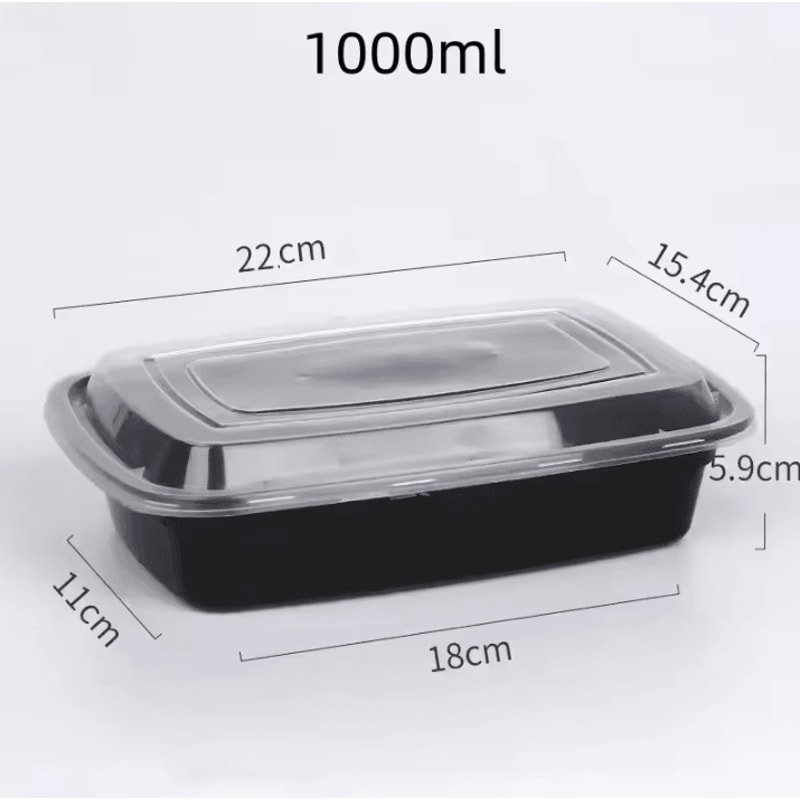 1000ml Disposable Takeaway Lunch Box MicrowaveSafe Black Plastic Food Container For Meal Prep Foo 6
