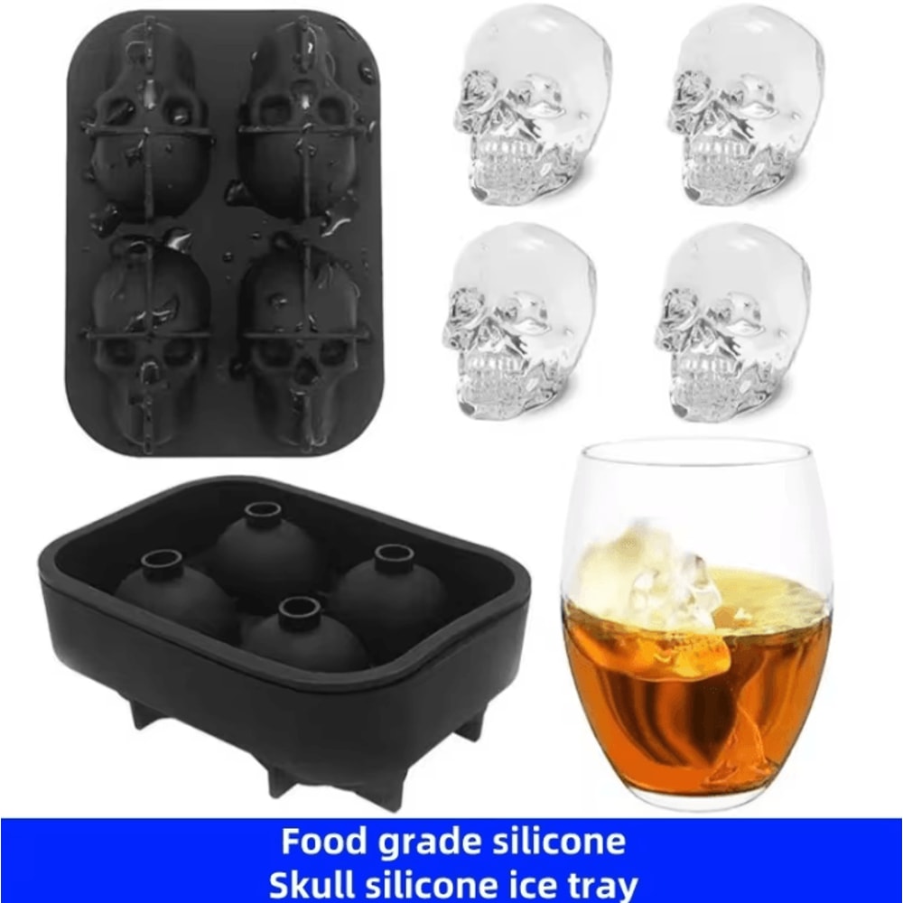 3D Skull Ice Mold Creative Silicone Whiskey Ice Mold For Cocktails Bar Party Drinks 0