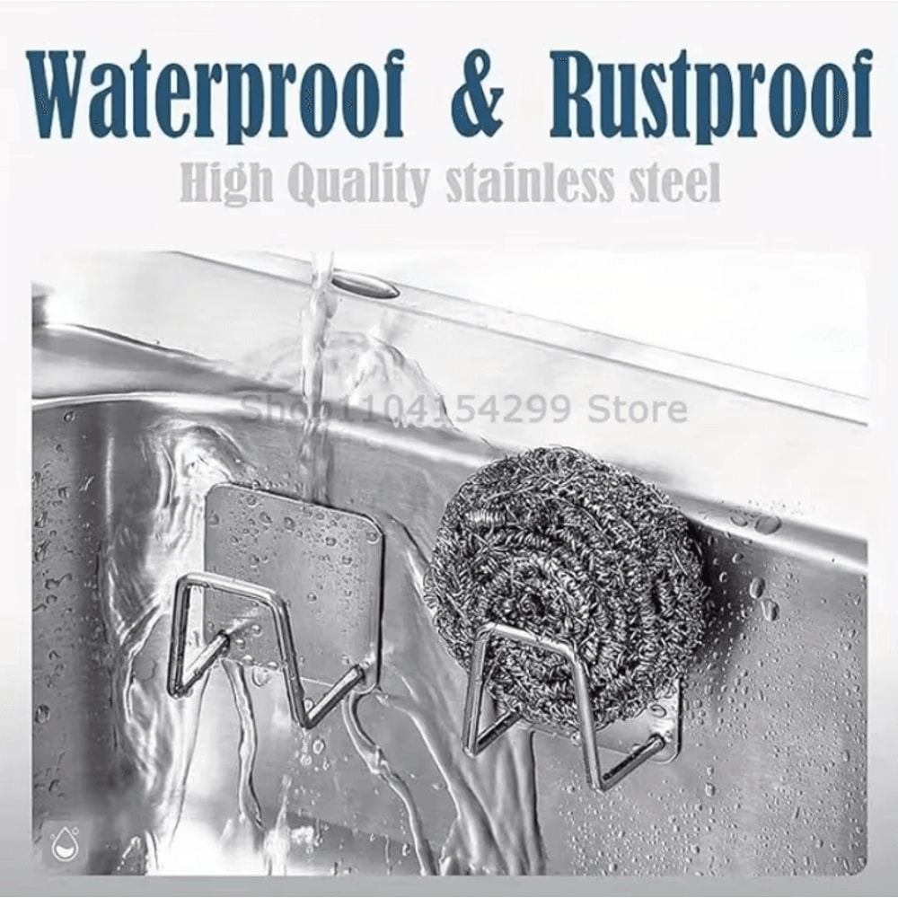 SelfAdhesive Stainless Steel Sponge Holder RustResistant Kitchen Sink Organizer With Drain Drying 1